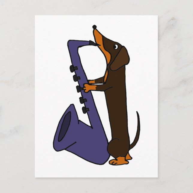 Awesome Dachshund Dog Playing Saxophone Postcard (Front)