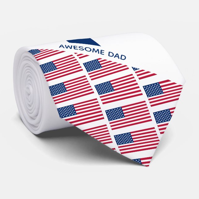 Awesome Dad AMERICAN FLAG Monogram Tie (Rolled)