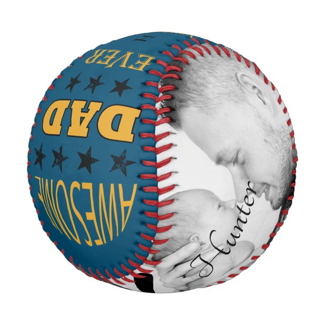 Awesome Dad Ever Monogram Two Photo Baseball (Angled)