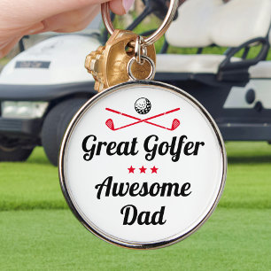Awesome Dad Golfer Father's Day Red Custom Key Ring