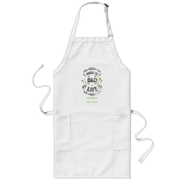 Awesome Dad Life Custom Name Long White Apron (Front)