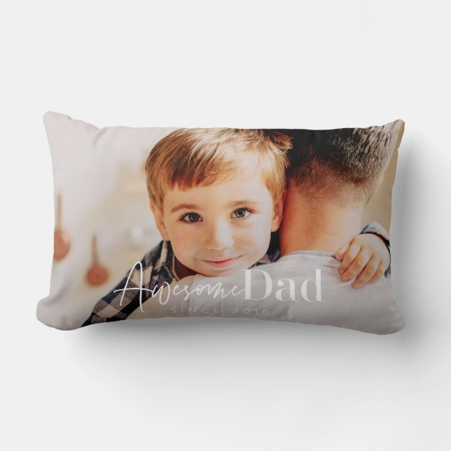 Awesome Dad Since 20XX Modern Simple Elegant Photo Lumbar Cushion (Front)