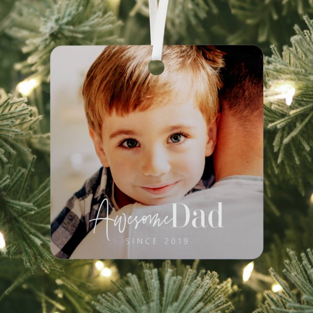 Awesome Dad Since 20XX Modern Simple Elegant Photo Metal Tree Decoration (Insitu)