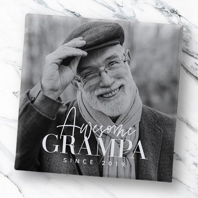 Awesome Dad Since 20XX Simple Elegant Custom Photo 15 Cm Square Badge (Creator Uploaded)