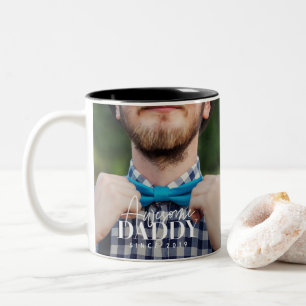 Awesome Daddy Since 20XX Simple Elegant Photo Two-Tone Coffee Mug
