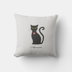 Awesome Dark Grey Cat on Light Silver Cushion