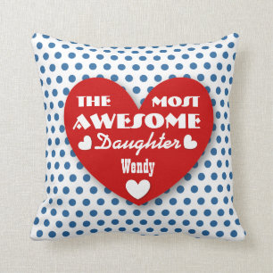 Awesome DAUGHTER Hearts and Polka Dots RED BLUE 10 Cushion