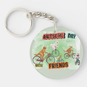 Awesome Day with Friends - Dogs and Cats on Bikes Key Ring