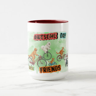 Awesome Day with Friends - Dogs and Cats on Bikes Mug