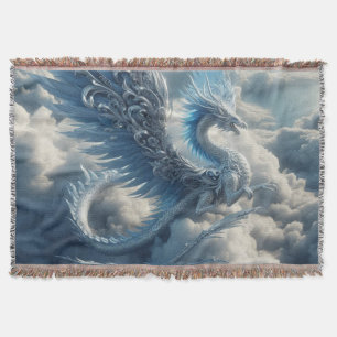 Awesome Dragon Surrounded by Clouds Throw Blanket