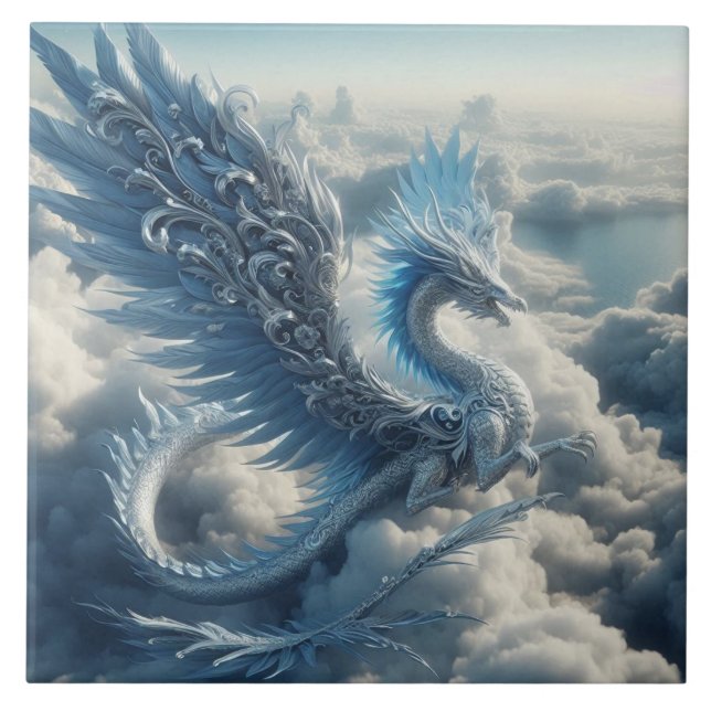 Awesome Dragon Surrounded by Clouds  Tile (Front)
