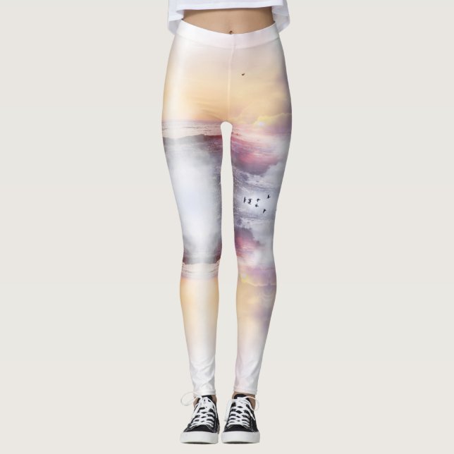 Awesome Dreamy Ocean Sea Sunset Clouds Leggings (Front)