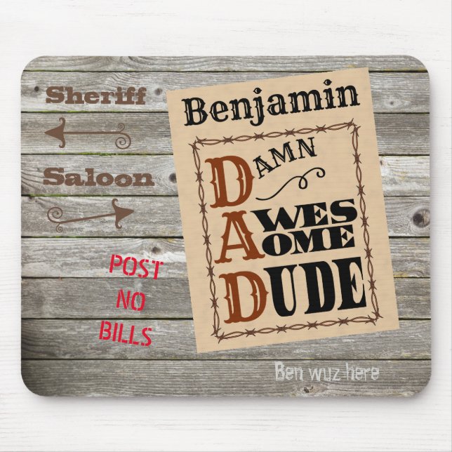 Awesome Dude Western Themed Custom Name Mouse Pad (Front)