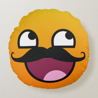 Awesome face with moustache Smiley Round Cushion