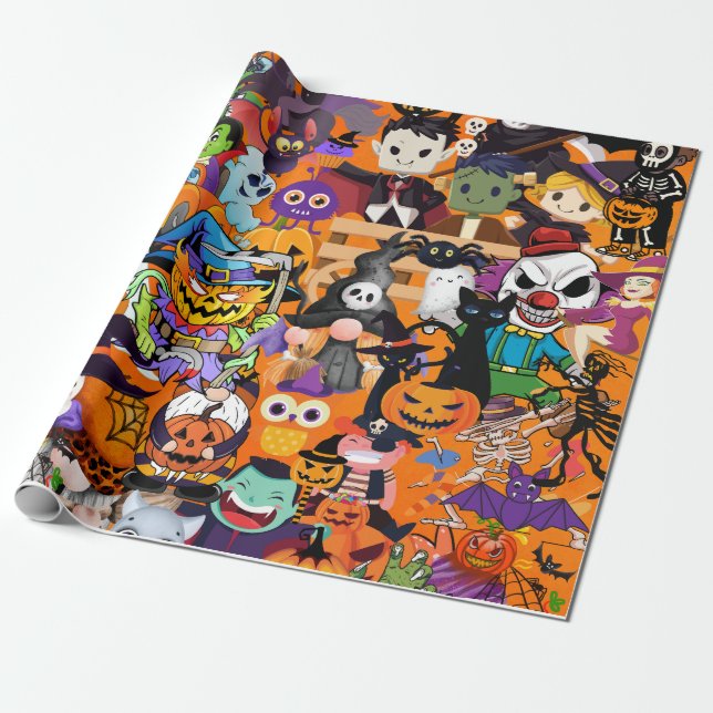Awesome Faces of Halloween Wrapping Paper (Unrolled)