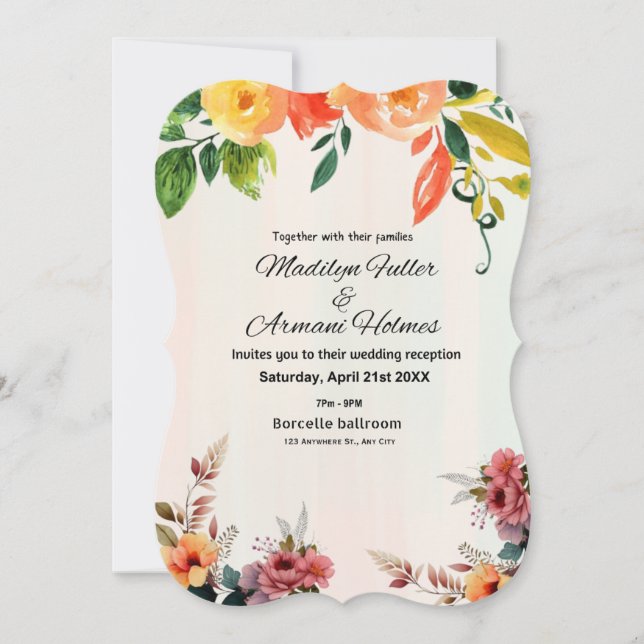 Awesome Floral Watercolor Wedding Invitation (Front)