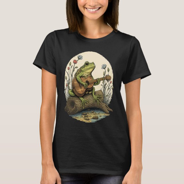 Awesome Frog Playing Guitar  Frog Playing Banjo On T-Shirt (Front)