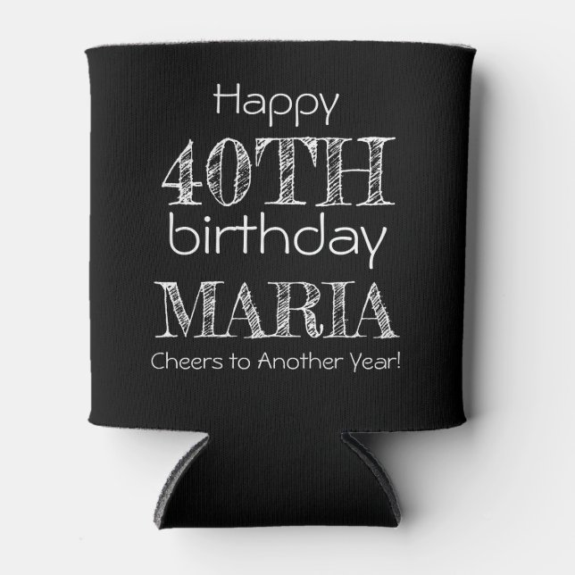 Awesome Funny Happy 40th Birthday Black Can Cooler (Front)