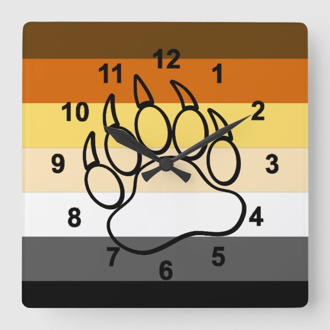 Awesome Gay Bear Pride Flag Bear Paw Square Wall Clock (Front)