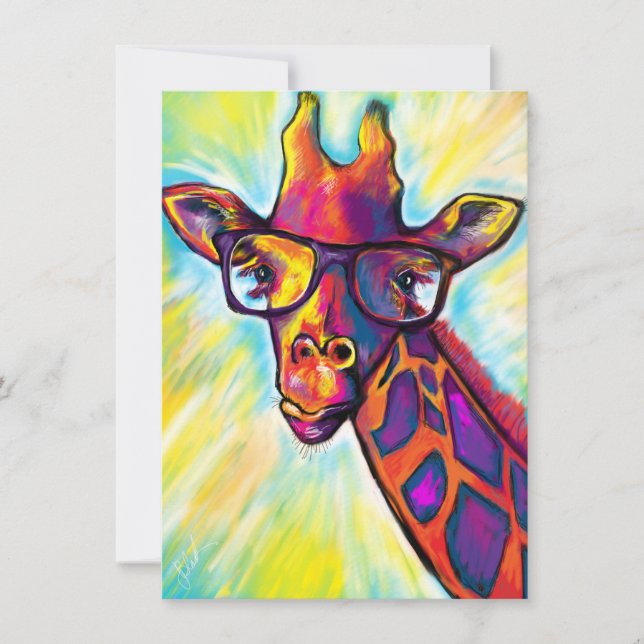 Awesome Giraffe With Glasses - Blank Note Card (Front)