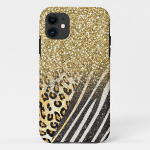 Awesome girly trendy gold leopard and zebra print Case-Mate iPhone case