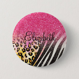 Awesome girly trendy leopard print, zebra stripes 6 cm round badge