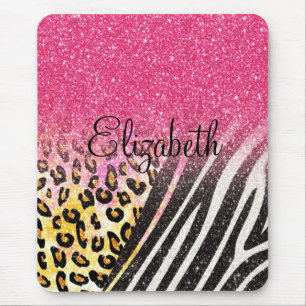 Awesome girly trendy leopard print, zebra stripes mouse pad