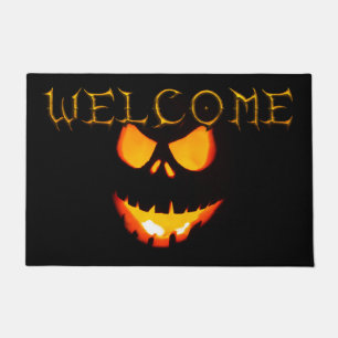 Awesome Glowing Scary Pumpkin Halloween Welcome Doormat