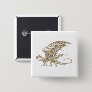 Awesome Golden  Mosaic Dragon on white 15 Cm Square Badge