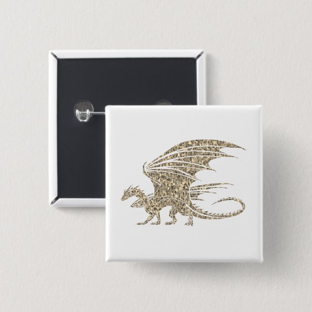 Awesome Golden  Mosaic Dragon on white 15 Cm Square Badge (Front & Back)