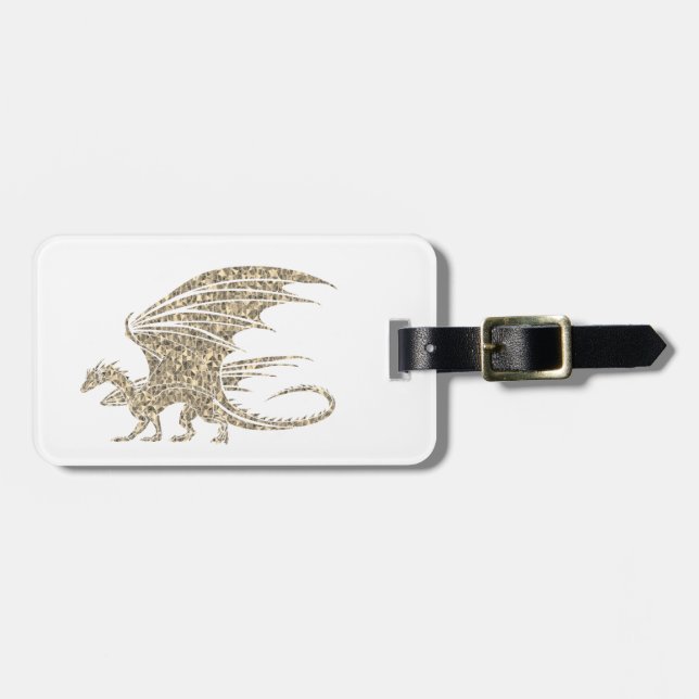 Awesome Golden Mosaic Dragon on white Luggage Tag (Front Horizontal)