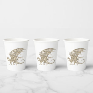 Awesome Golden Mosaic Dragon Paper Cups