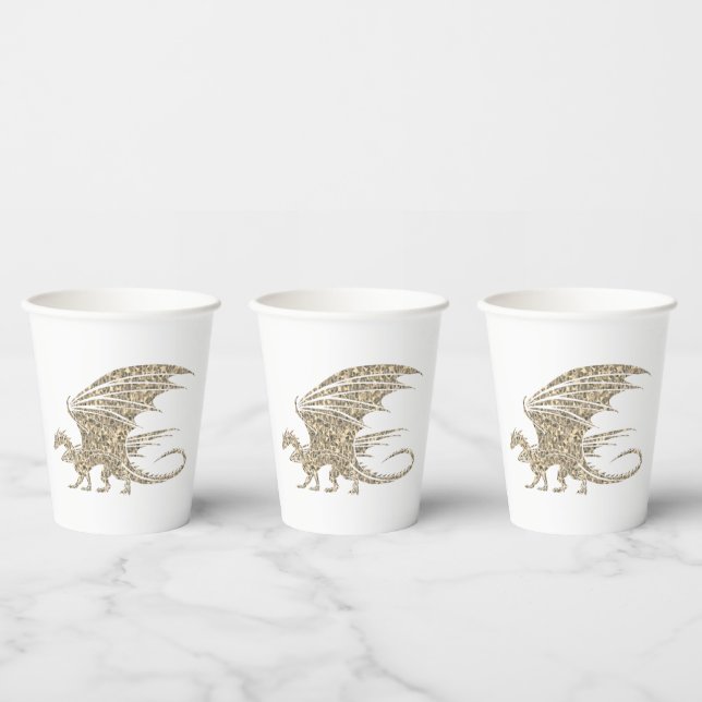 Awesome Golden Mosaic Dragon Paper Cups (Multi)