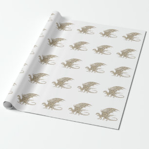 Awesome Golden Mosaic Dragon Wrapping Paper