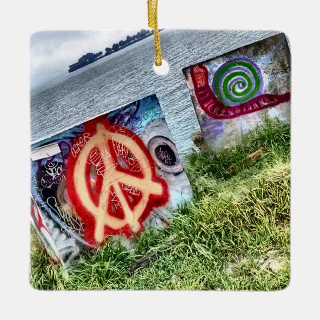 Awesome Graffiti Art in Berkeley California Ceramic Tree Decoration (Front)