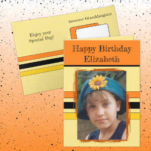 Awesome Granddaughter add photo orange birthday Card