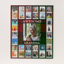 Awesome Grandma Photo Green Black Red Tartan