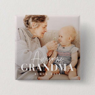 Awesome Grandma Since 20XX Simple Elegant Photo 15 Cm Square Badge