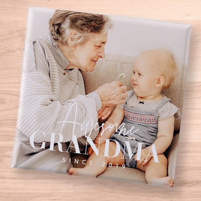 Awesome Grandma Since 20XX Simple Elegant Photo 15 Cm Square Badge (Creator Uploaded)