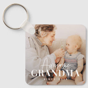 Awesome Grandma Since 20XX Simple Elegant Photo Key Ring