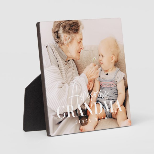 Awesome Grandma Since 20XX Simple Elegant Photo Plaque (Front)