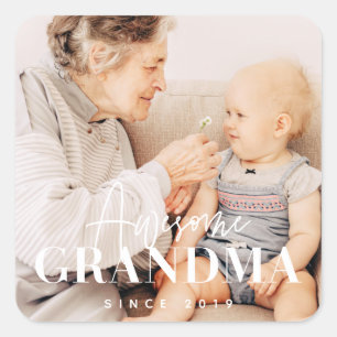 Awesome Grandma Since 20XX Simple Elegant Photo Square Sticker