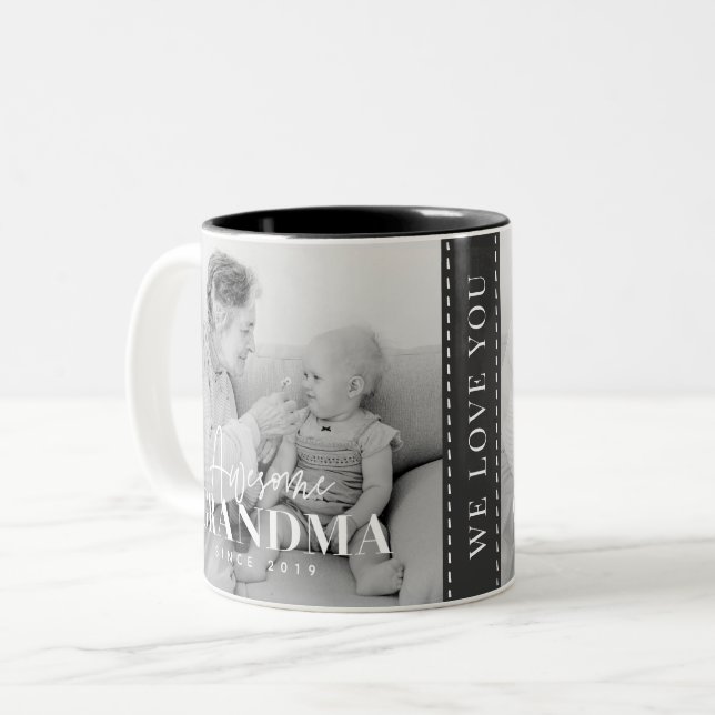 Awesome Grandma Since 20XX Simple Elegant Photo Two-Tone Coffee Mug (Front Left)