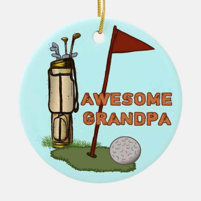 Awesome Grandpa Golf Ceramic Tree Decoration (Front)