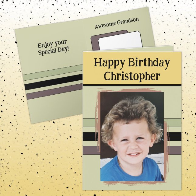 Awesome Grandson add photo green birthday Card (Creator Uploaded)