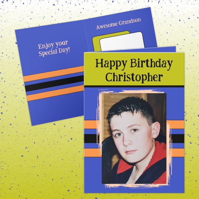 Awesome Grandson add photo purple birthday Card (Creator Uploaded)