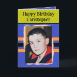 Awesome Grandson add photo purple birthday Card<br><div class="desc">For an awesome Grandson birthday greeting card.
This card is sure to put a smile on his face and make him feel special.
just add your personalised message inside and replace the photo with your own.
Colour scheme is green,  purple and orange.</div>