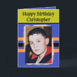 Awesome Grandson add photo purple birthday Card<br><div class="desc">For an awesome Grandson birthday greeting card.
This card is sure to put a smile on his face and make him feel special.
just add your personalised message inside and replace the photo with your own.
Colour scheme is green,  purple and orange.</div>