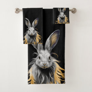 Awesome Gray Rabbit on Fire  Bath Towel Set