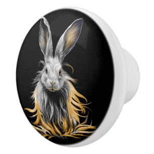 Awesome Gray Rabbit on Fire  Ceramic Knob